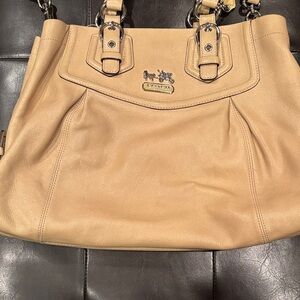 Coach Beige Leather Tote with Silver Hardware